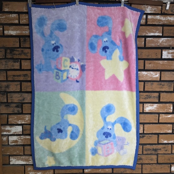 RARE Vintage Blue's Clues Plush Baby Blanket Clock Star Moon Blocks Tickety Tok